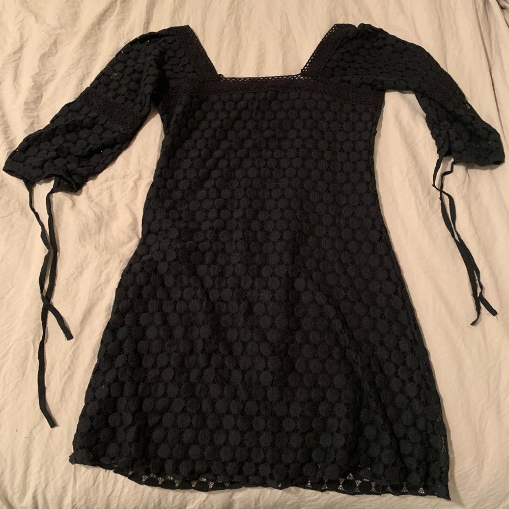 Square Neck Black Circle Design Basic Dress - image 1